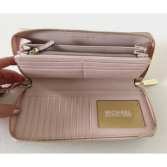 New Michael Kors Jet Set Large Travel Continental Wallet Vanilla Powder Blush - Picture 3 of 4